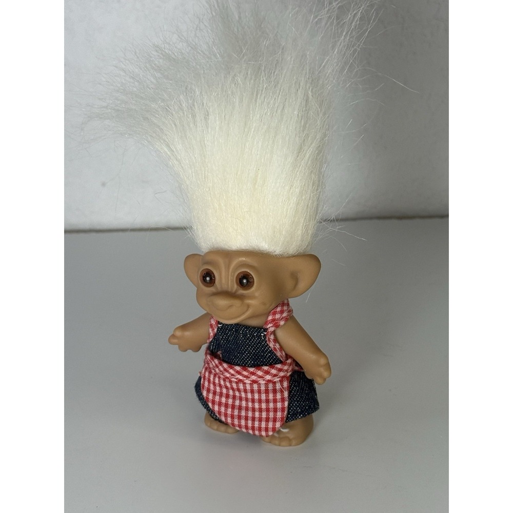 Wishnik Vintage 90s Troll 3 " Doll by Uneeda. White Hair With Cooking Outfit.